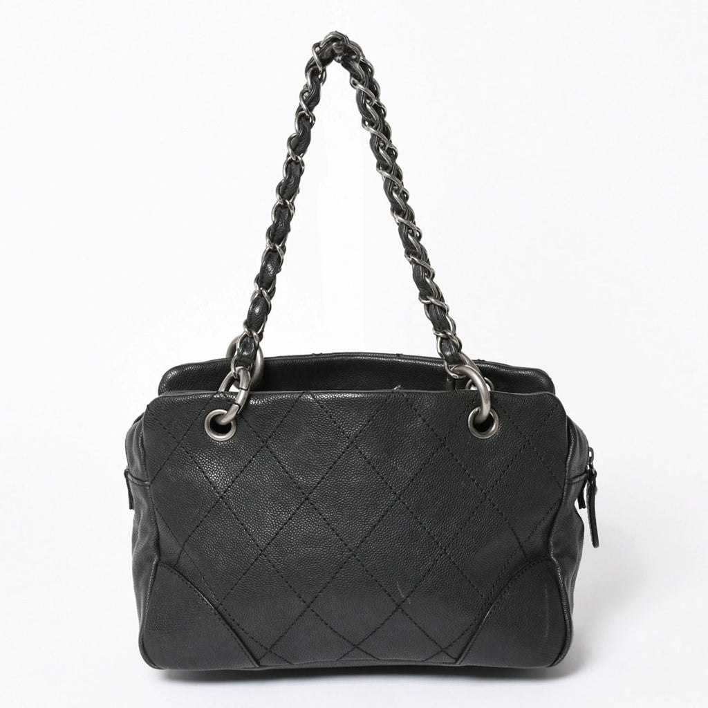Chanel Wild Stitch Chain Tote Bag CC Logo Caviar Leather Black — view 2