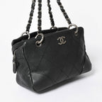 Chanel Wild Stitch Chain Tote Bag CC Logo Caviar Leather Black — view 3