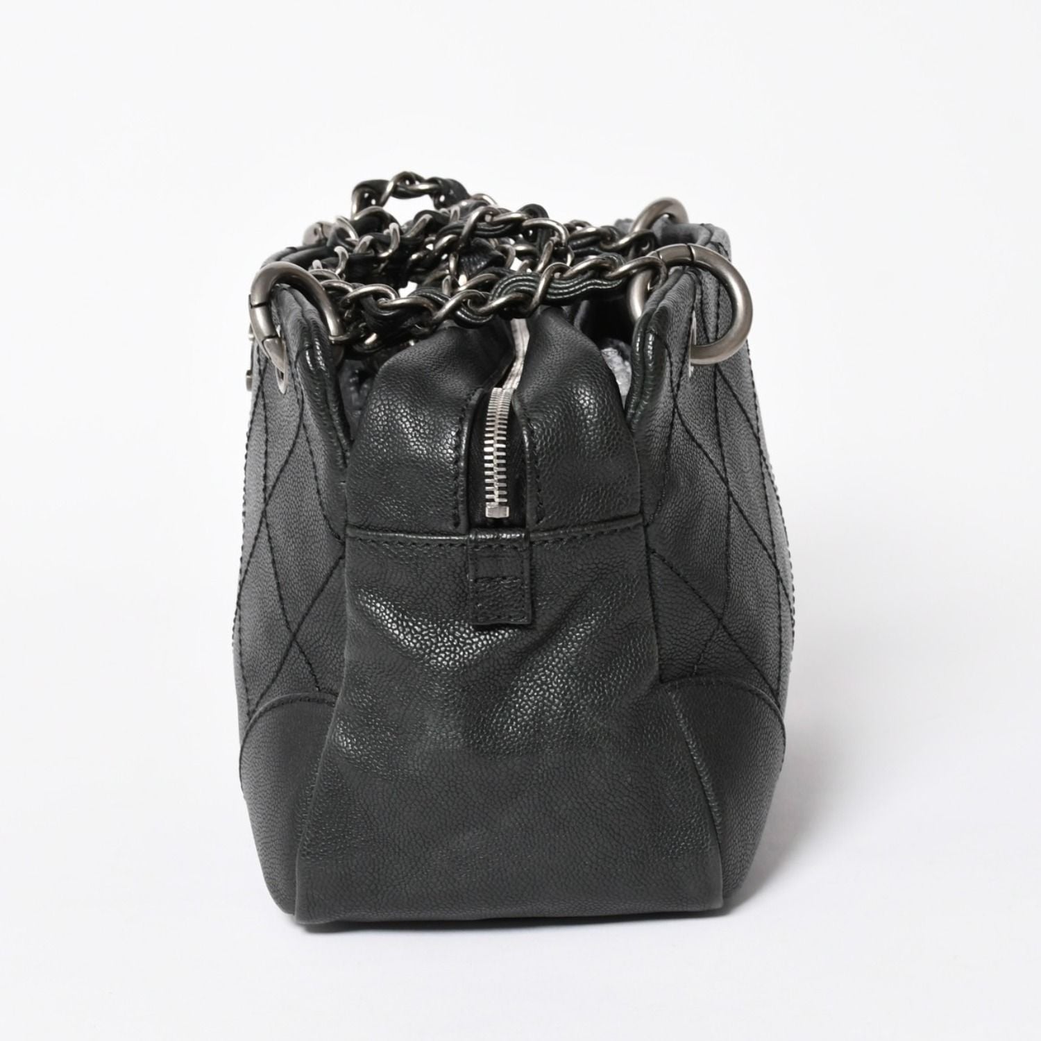 Chanel Wild Stitch Chain Tote Bag CC Logo Caviar Leather Black — view 4