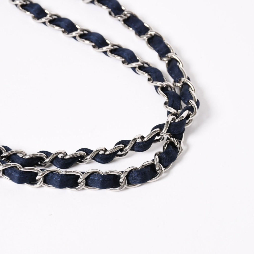 Chanel Quilted 25 Double Flap Chain Shoulder Bag CC Logo Satin Sequin Navy — view 4