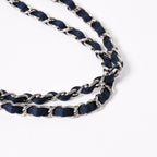 Chanel Quilted 25 Double Flap Chain Shoulder Bag CC Logo Satin Sequin Navy — view 4