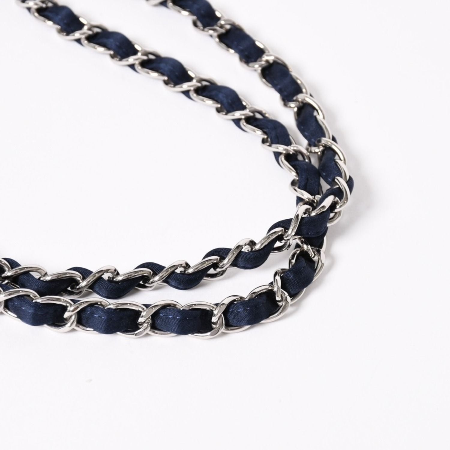 Chanel Quilted 25 Double Flap Chain Shoulder Bag CC Logo Satin Sequin Navy — view 4