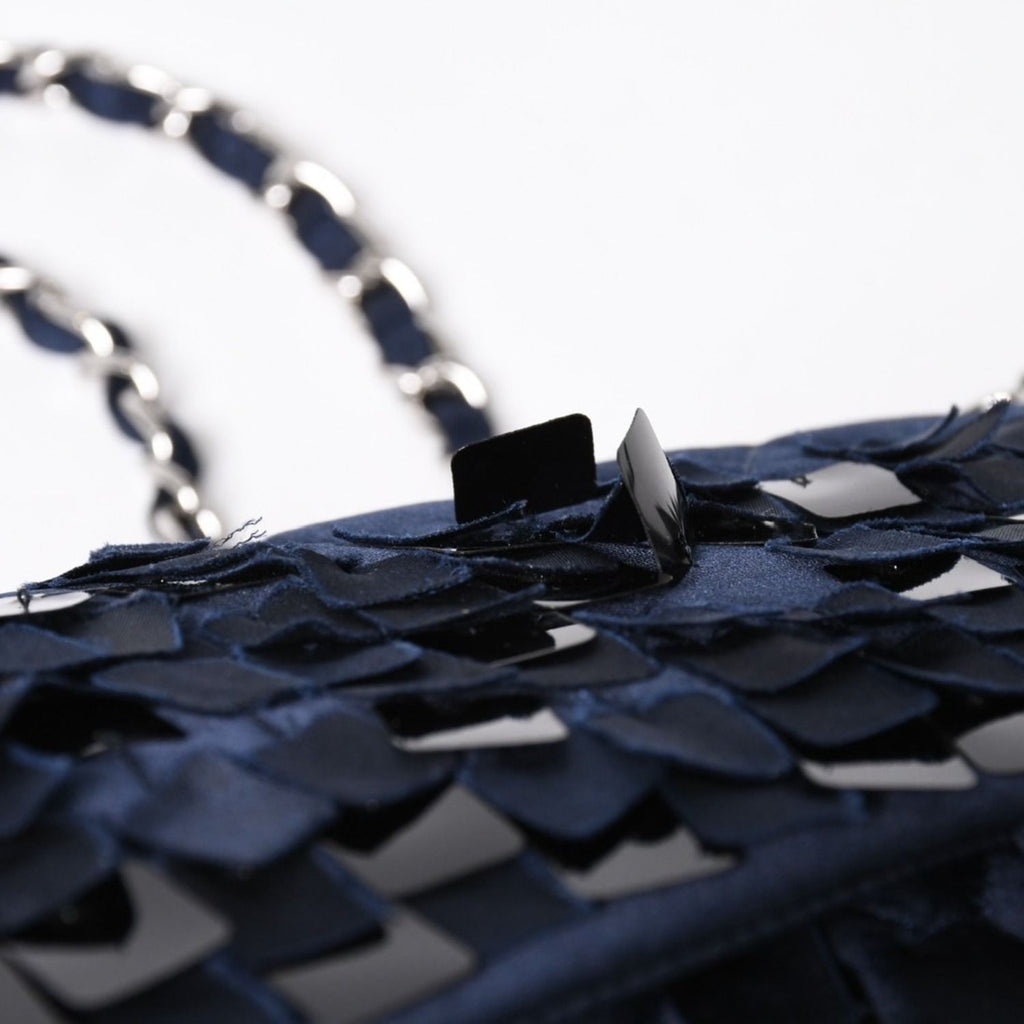 Chanel Quilted 25 Double Flap Chain Shoulder Bag CC Logo Satin Sequin Navy — view 6