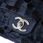 Chanel Quilted 25 Double Flap Chain Shoulder Bag CC Logo Satin Sequin Navy — view 5