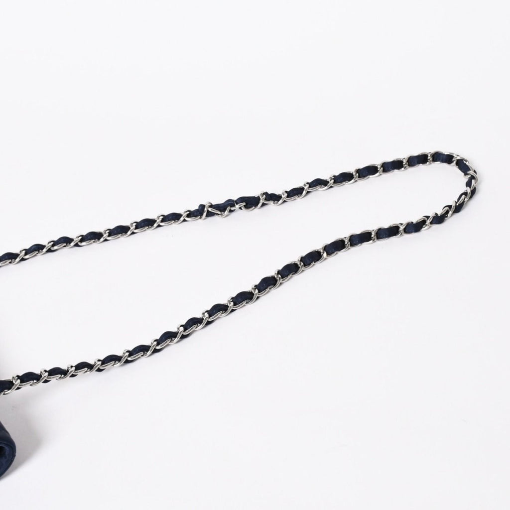 Chanel Quilted 25 Double Flap Chain Shoulder Bag CC Logo Satin Sequin Navy — view 8