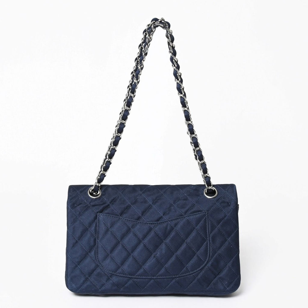 Chanel Quilted 25 Double Flap Chain Shoulder Bag CC Logo Satin Sequin Navy — view 2