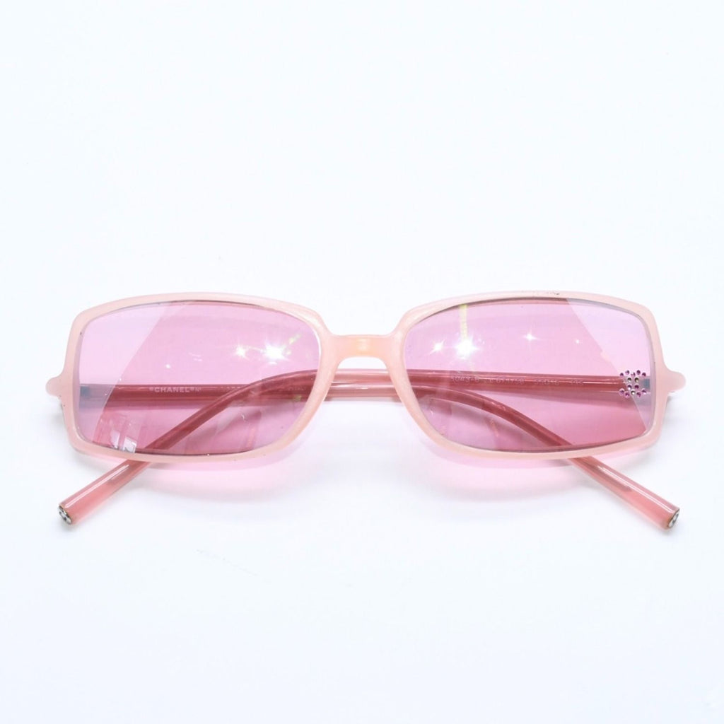 Chanel Square Shape Sunglasses Eyewear CC Logo Rhinestone Clear Pink