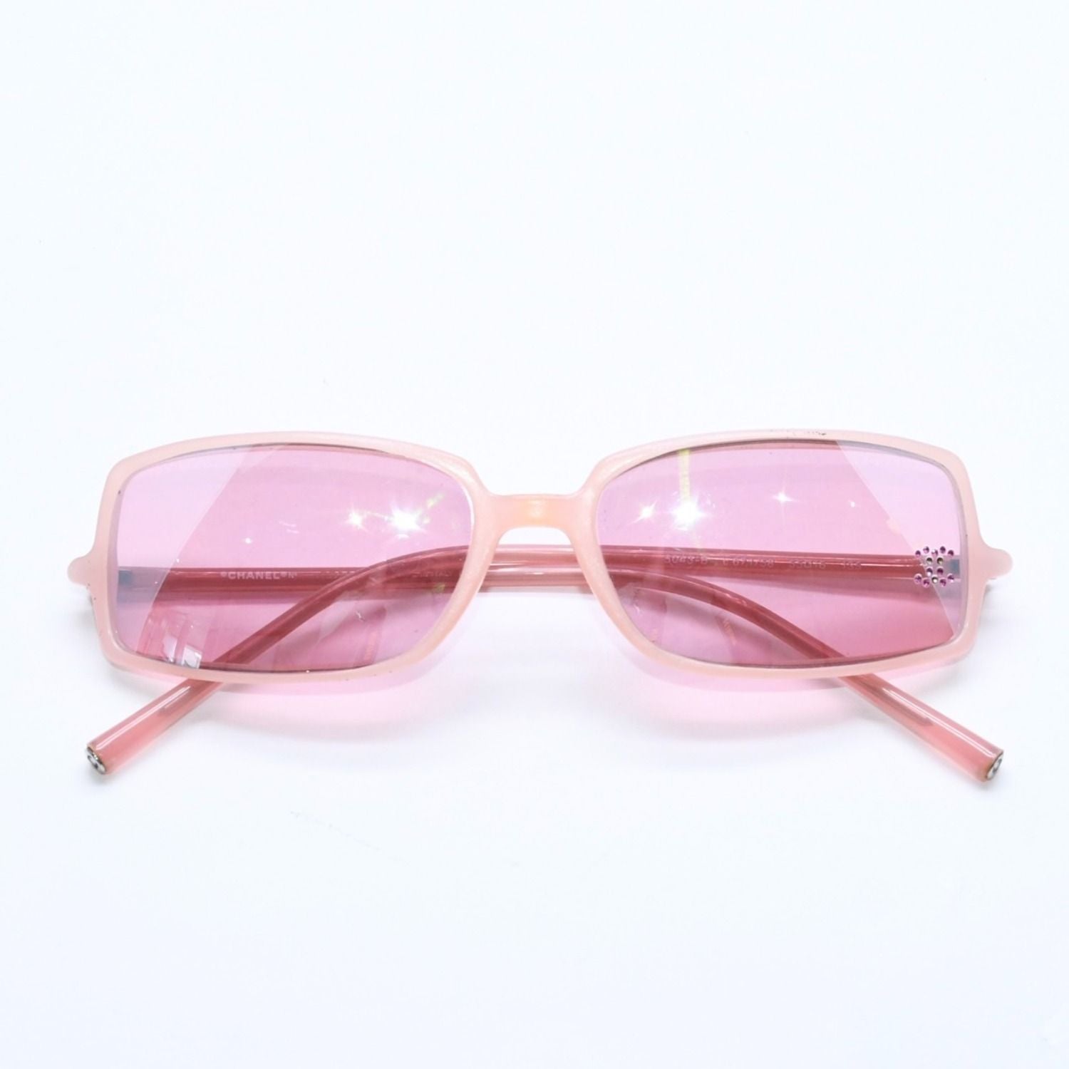 Chanel Square Shape Sunglasses Eyewear CC Logo Rhinestone Clear Pink