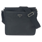 Prada Tessuto Saffiano Black Silver Nylon Leather Shoulder Bag