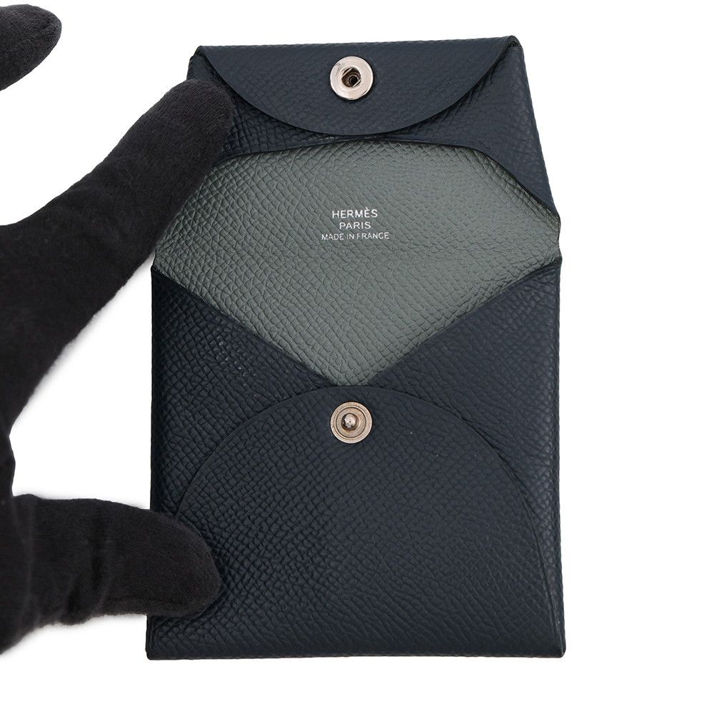Hermes Coin Purse Bastia Verso Blue Indigo Vert Amand Silver Epsom — view 4