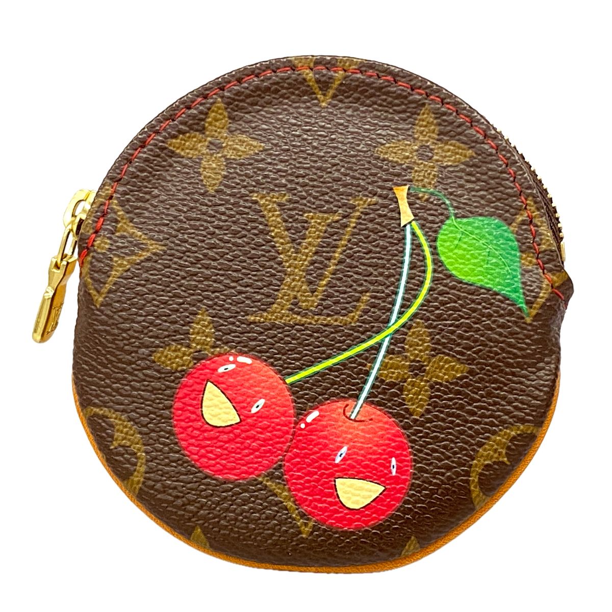 Louis Vuitton Coin Purse Monogram Cherry Porto Moneron Brown Red Takashi