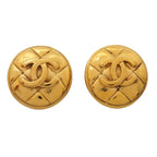 Chanel Earrings Vintage CC Logo Quilted Round