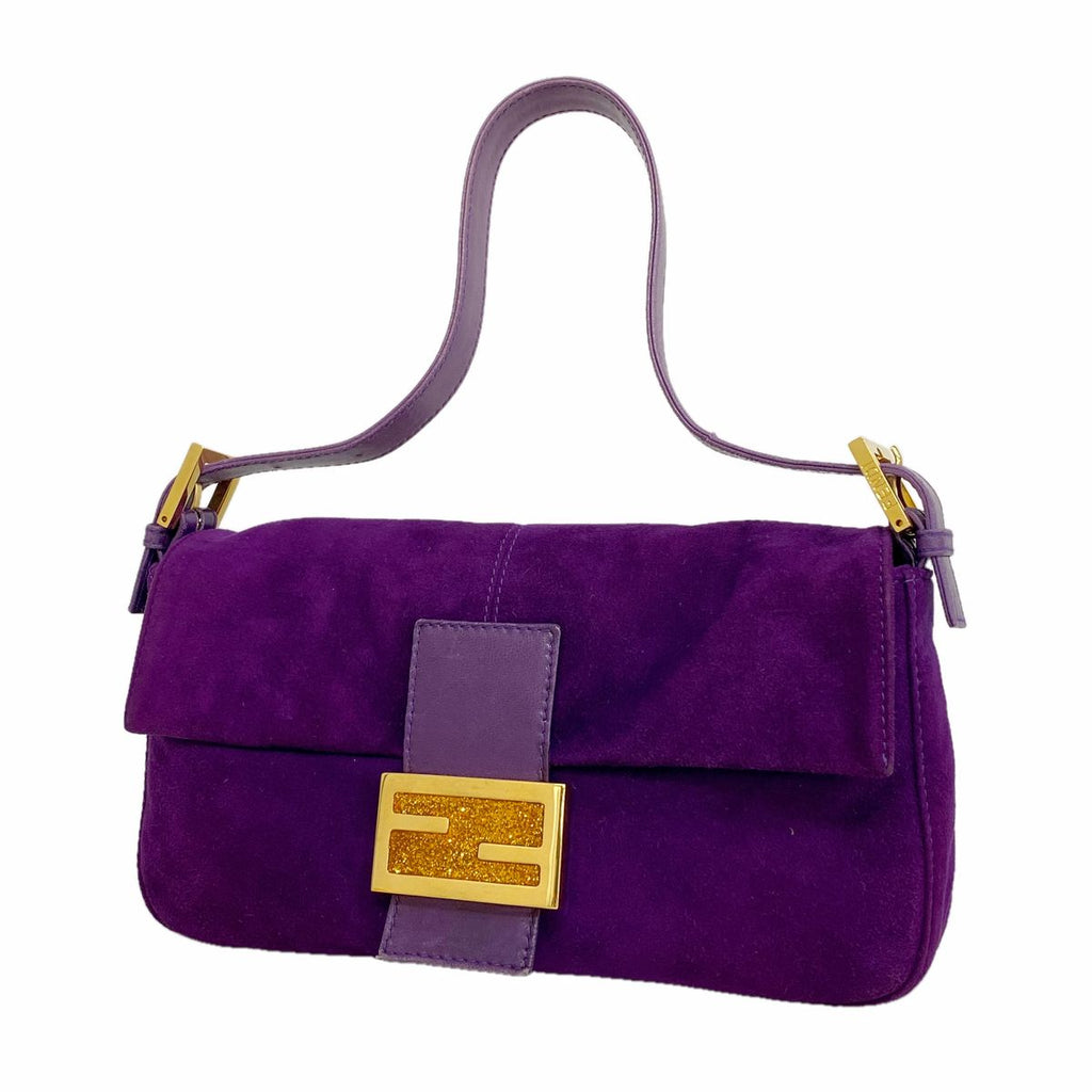 Fendi Handle Mamma Bucket Suede Purple Gold
