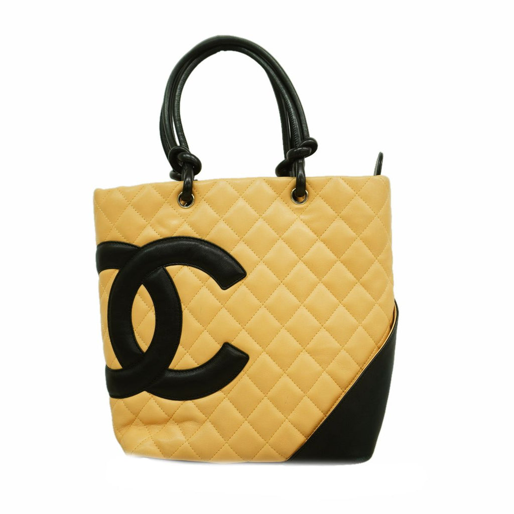 Chanel Tote Bag Cambon Lambskin Beige Black Silver