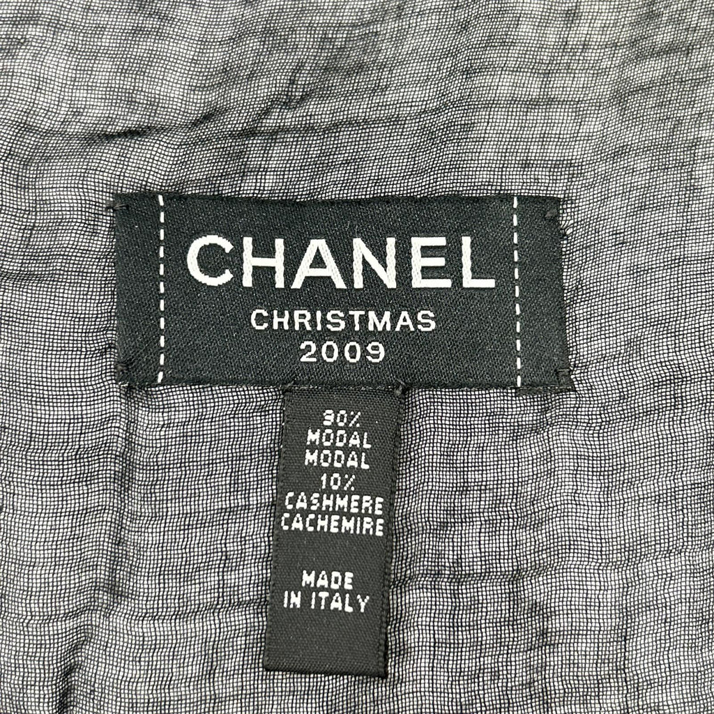 Chanel Christmas CC Logo Embroidered Cashmere Blend Shawl Scarf — view 3