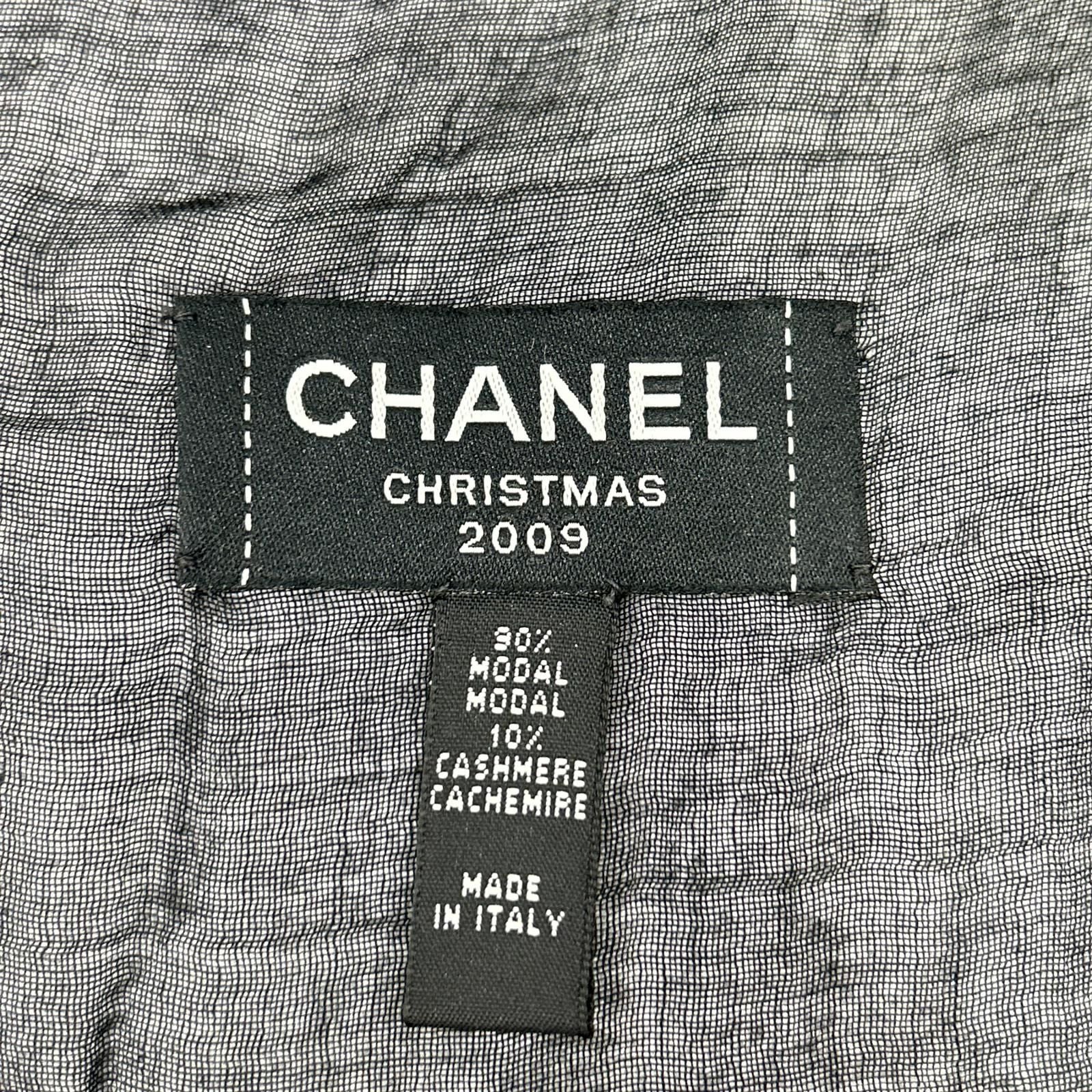 Chanel Christmas CC Logo Embroidered Cashmere Blend Shawl Scarf — view 3