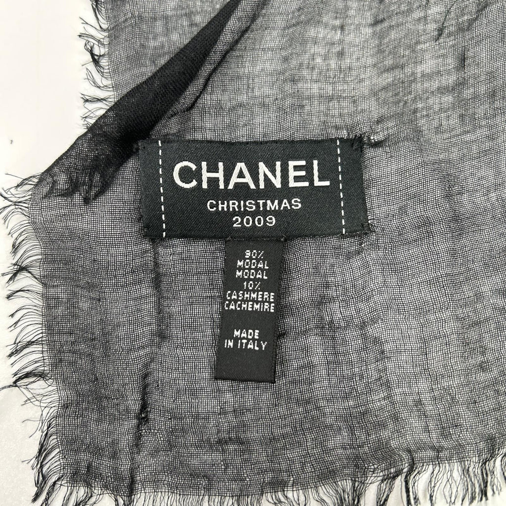 Chanel Christmas CC Logo Embroidered Cashmere Blend Shawl Scarf — view 4