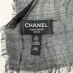 Chanel Christmas CC Logo Embroidered Cashmere Blend Shawl Scarf — view 4