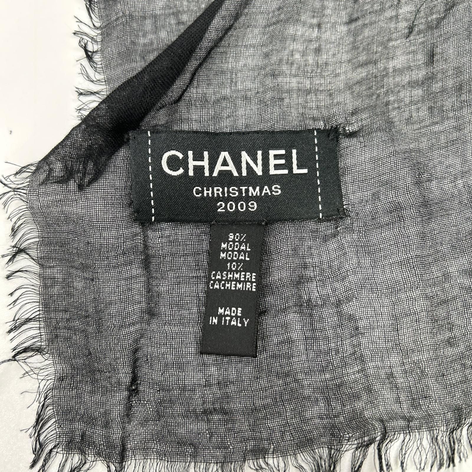 Chanel Christmas CC Logo Embroidered Cashmere Blend Shawl Scarf — view 4