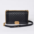 Chanel Boy 25 Chain Shoulder Bag CC Logo Lambskin Navy