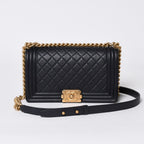 Chanel Boy 25 Chain Shoulder Bag CC Logo Lambskin Navy