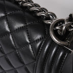 Chanel Boy Chain Shoulder Bag Lambskin CC Logo Black Silver — view 6