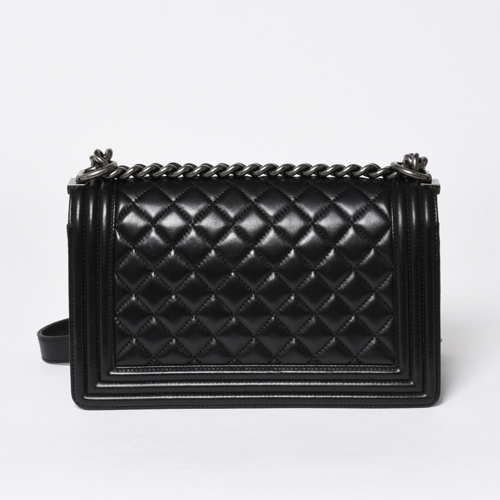 Chanel Boy Chain Shoulder Bag Lambskin CC Logo Black Silver — view 2