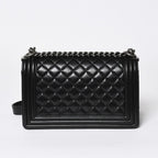 Chanel Boy Chain Shoulder Bag Lambskin CC Logo Black Silver — view 2
