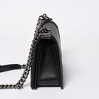 Chanel Boy Chain Shoulder Bag Lambskin CC Logo Black Silver — view 4