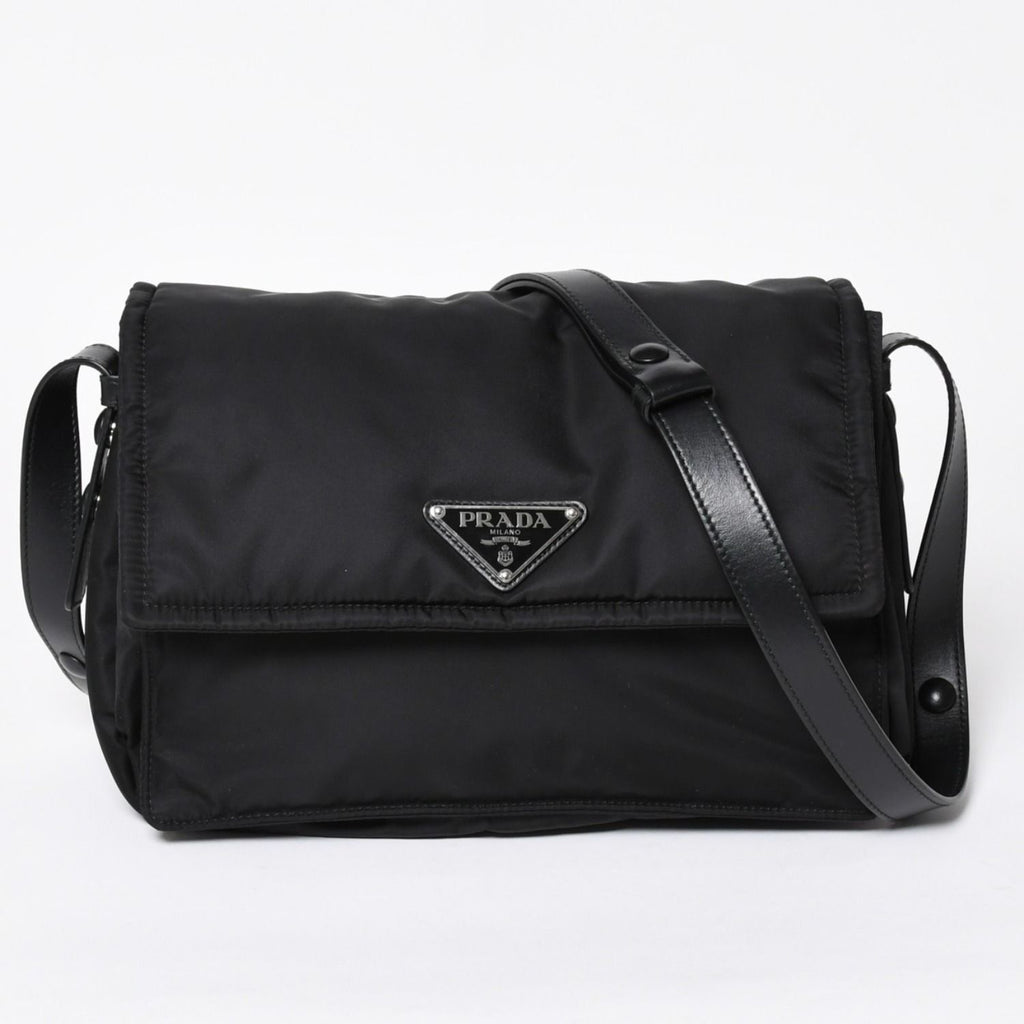 Prada Pocono Shoulder Bag Triangle Logo Nylon Black Silver