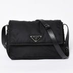 Prada Pocono Shoulder Bag Triangle Logo Nylon Black Silver