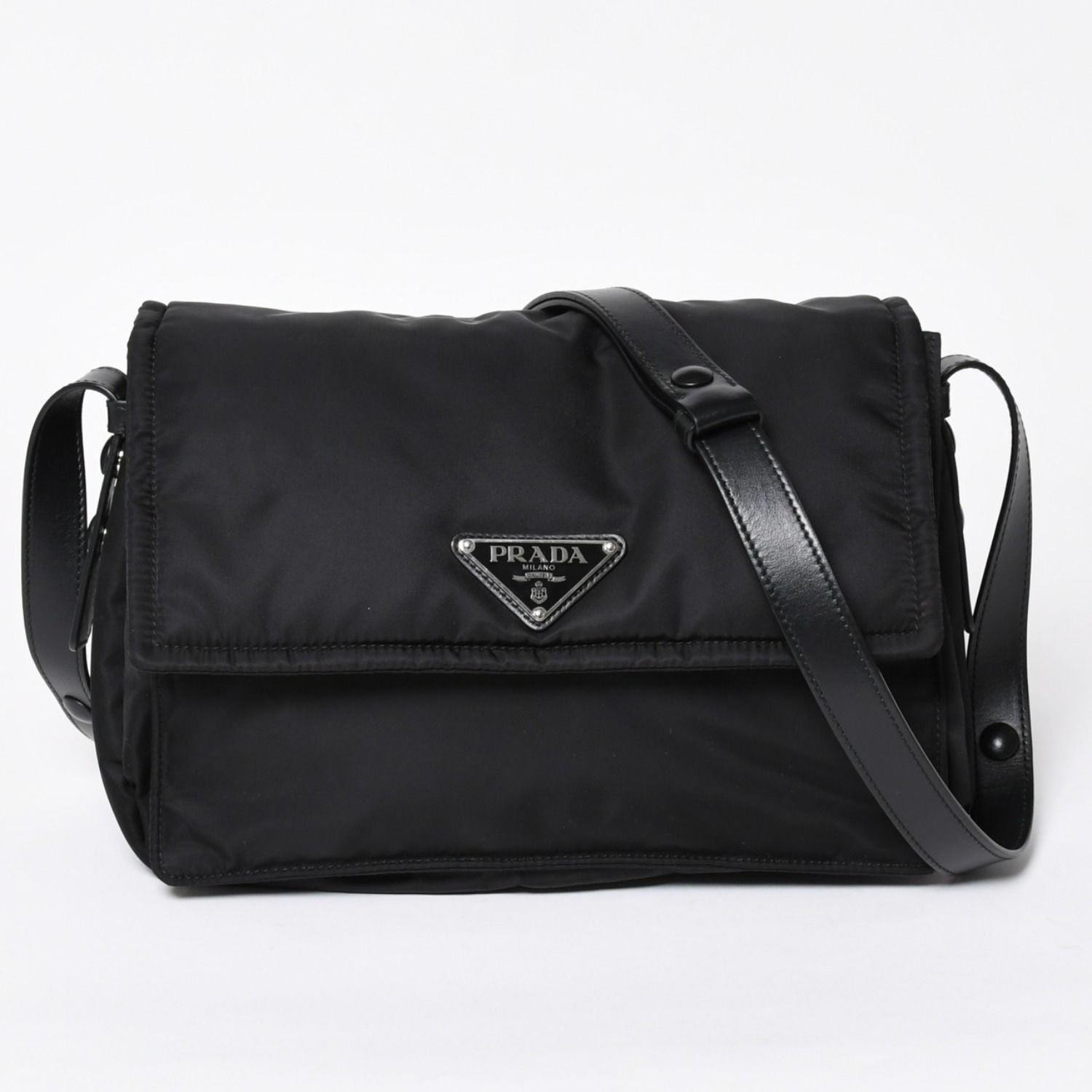 Prada Pocono Shoulder Bag Triangle Logo Nylon Black Silver