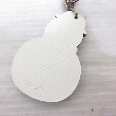 Hermes Snowman Charm Bag Key Holder Leather Chain White Silver — view 3