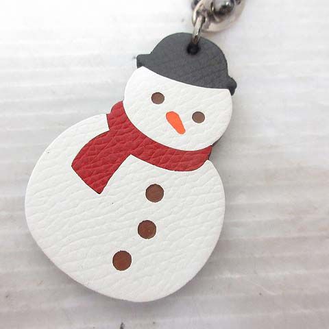Hermes Snowman Charm Bag Key Holder Leather Chain White Silver — view 2