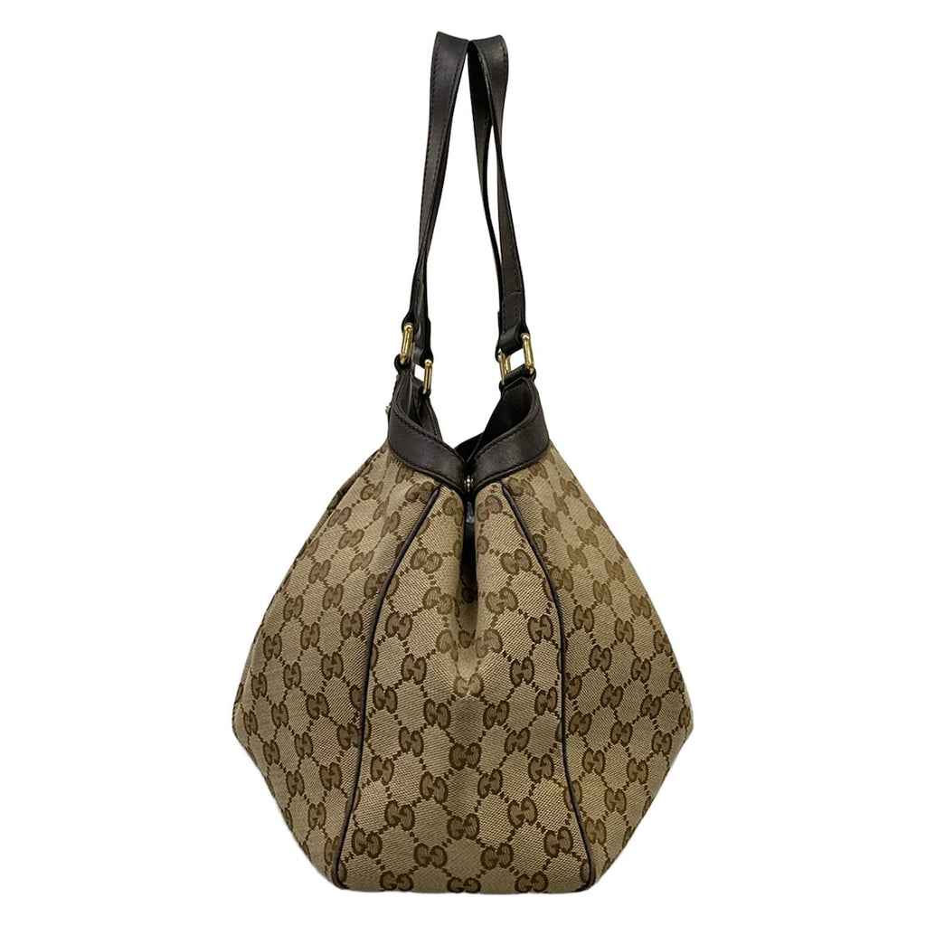 Gucci Tote Bag Beige Dark Brown Leather — view 2
