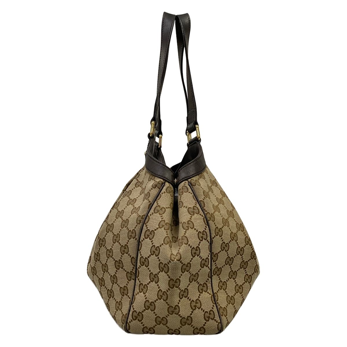 Gucci Tote Bag Beige Dark Brown Leather — view 2