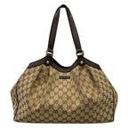 Gucci Tote Bag Beige Dark Brown Leather