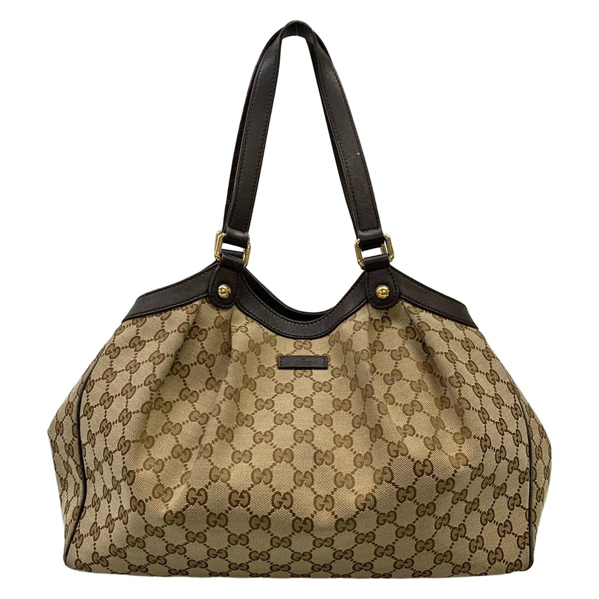 Gucci Tote Bag Beige Dark Brown Leather