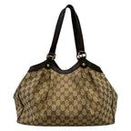 Gucci Tote Bag Beige Dark Brown Leather — view 3