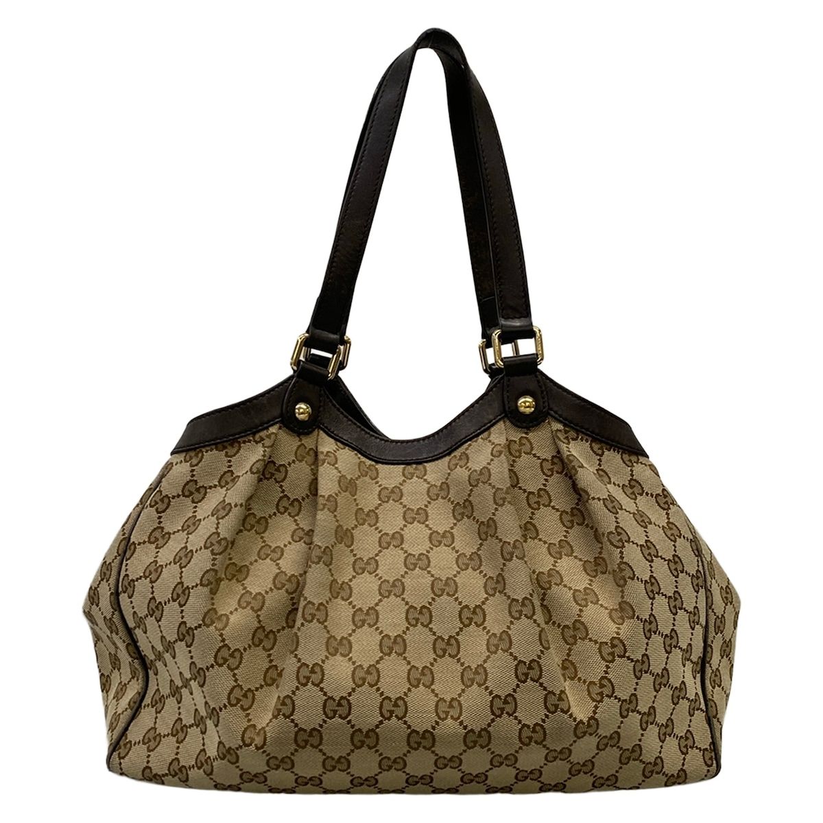 Gucci Tote Bag Beige Dark Brown Leather — view 3