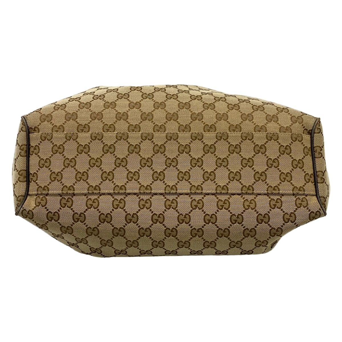 Gucci Tote Bag Beige Dark Brown Leather — view 5