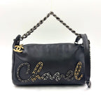 Chanel Logo Mark Leather Black Shoulder Bag Silver