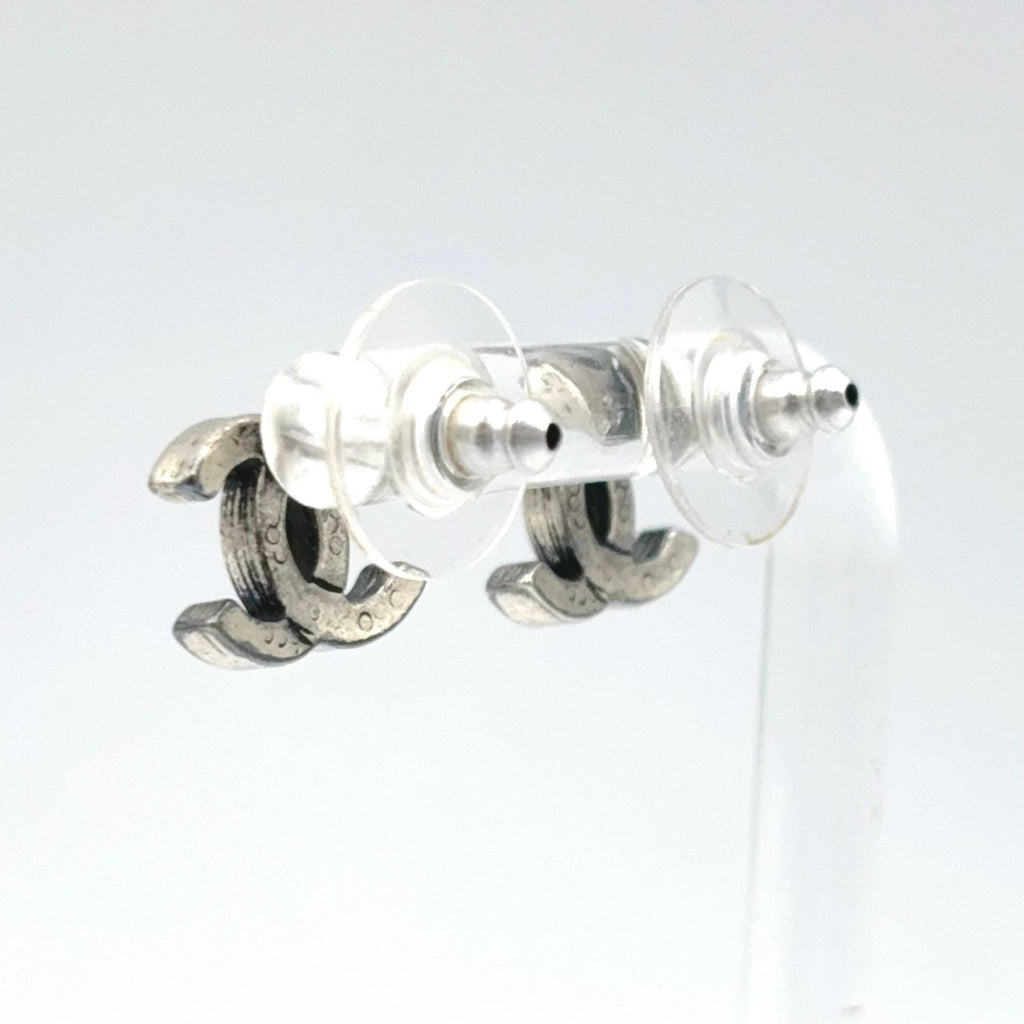 Chanel Alphabet CC Logo Silver Earrings — view 2
