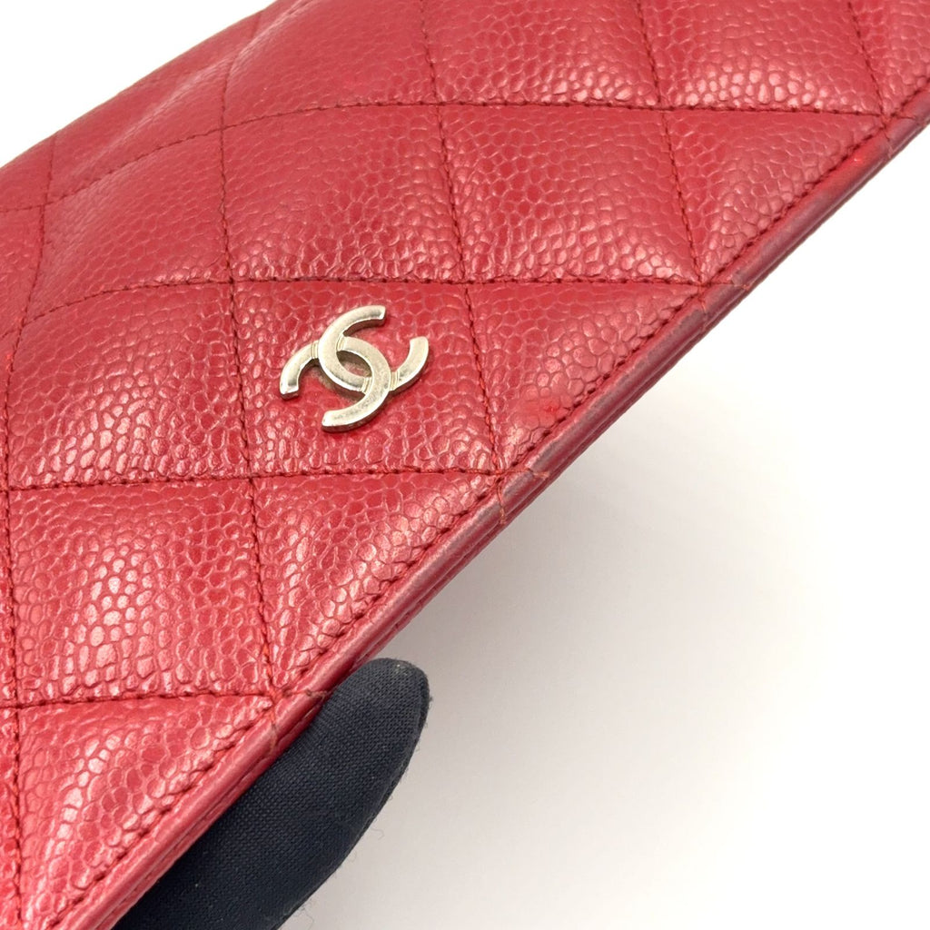 Chanel Quilted Caviar Leather Red Wallet Silver — view 6