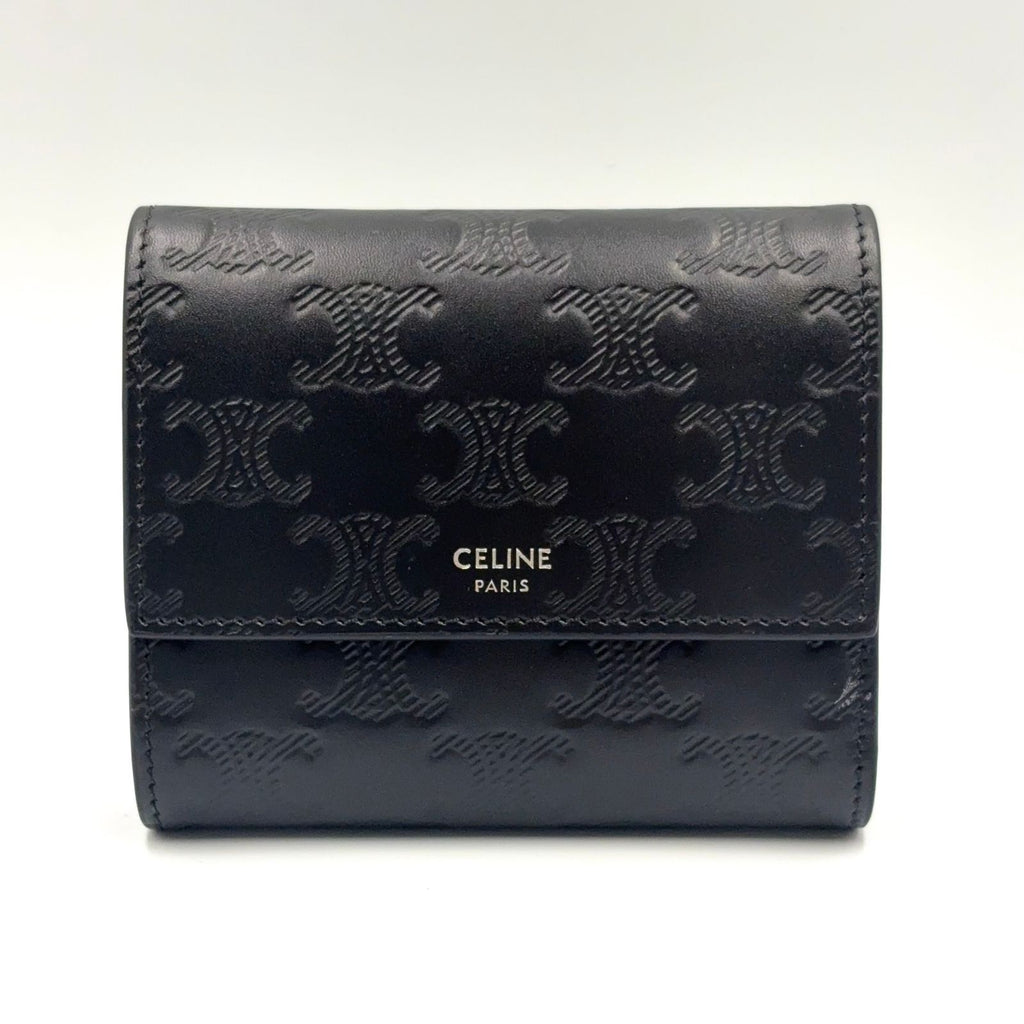 Celine Trifold Leather Black Wallet Silver