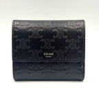 Celine Trifold Leather Black Wallet Silver