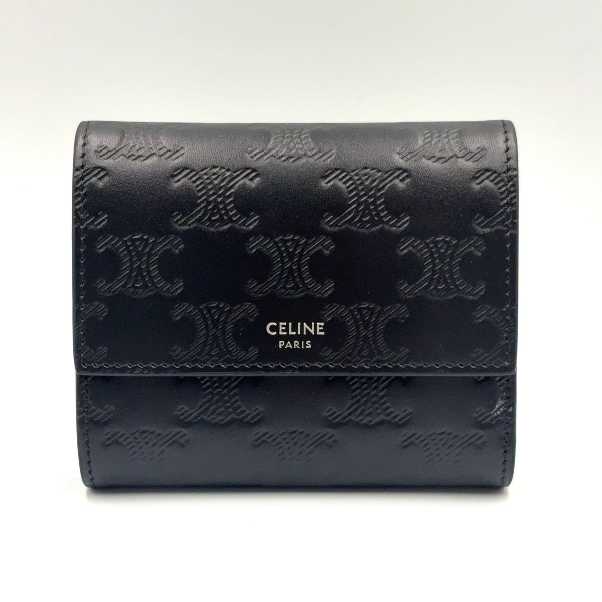 Celine Trifold Leather Black Wallet Silver