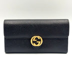 Gucci Interlocking G Leather Black Wallet Gold