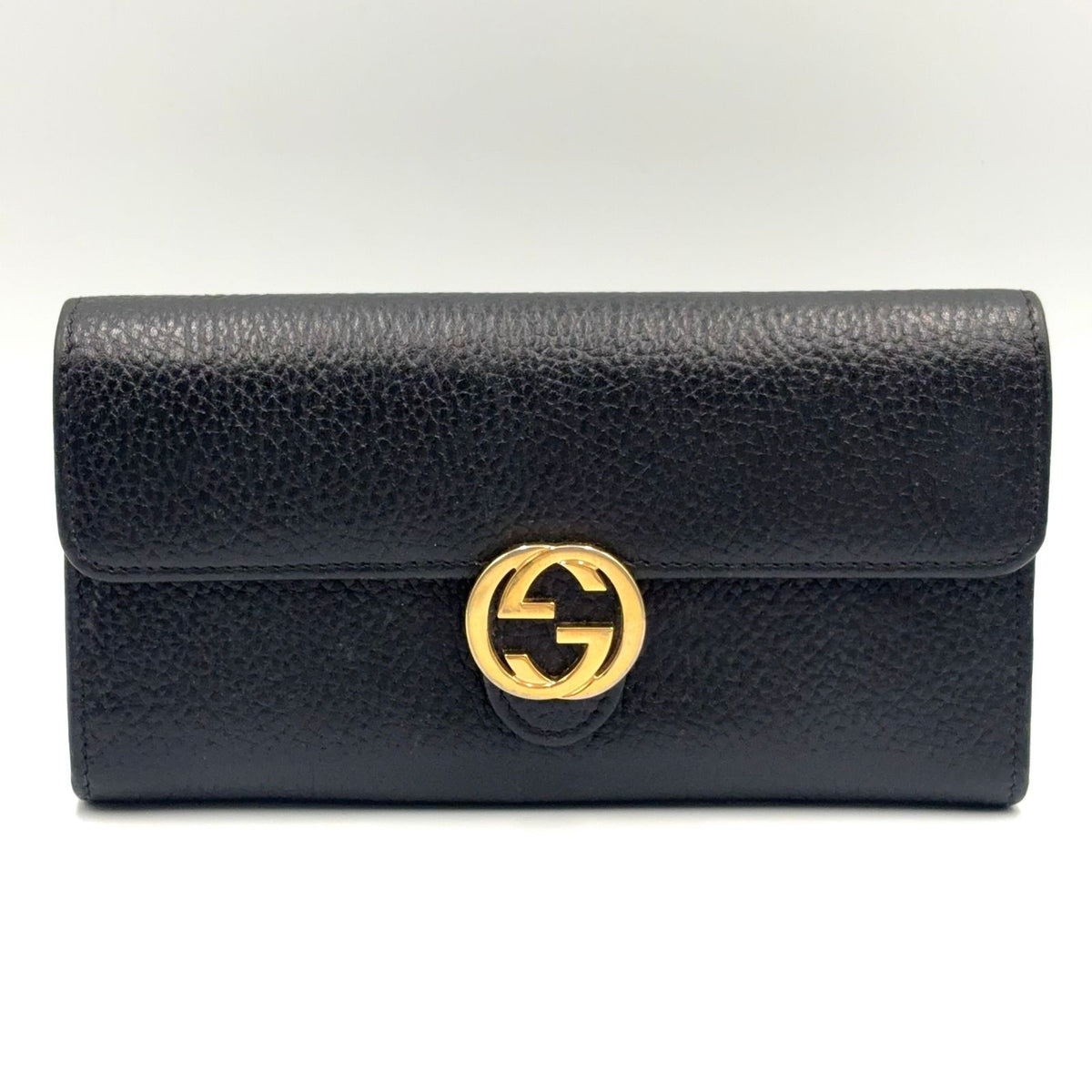 Gucci Interlocking G Leather Black Wallet Gold