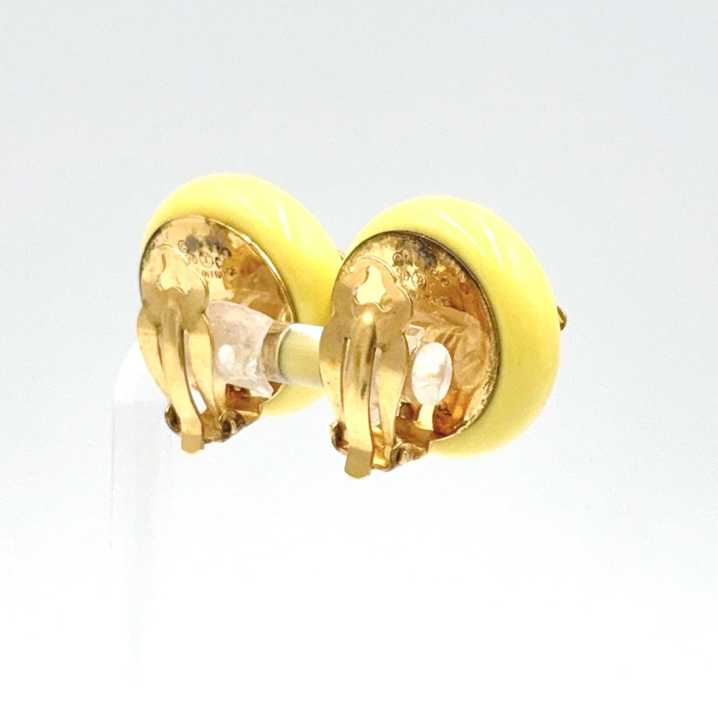 Chanel Color Plastic Studs Circle Faux Pearl Yellow Gold White Earrings — view 2